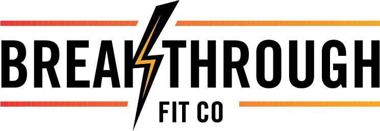 The logo for breakthrough fit co. has a lightning bolt on it.