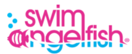 A pink and blue logo for swim angelfish