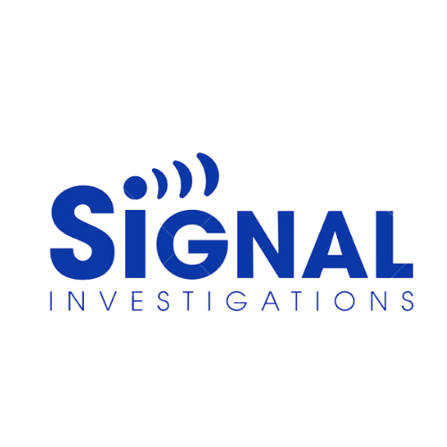 The logo for signal investigations is blue and white on a white background.