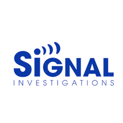 The logo for signal investigations is blue and white on a white background.