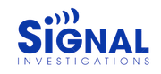 A blue and white logo for signal investigations