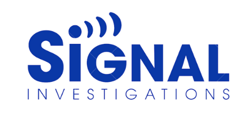 A blue logo for signal investigations on a white background