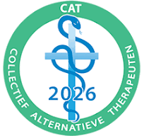Green and blue CAT logo: Snake coiled around a cross, 