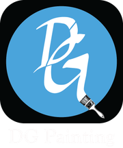 DG Painting logo: white DG letters in a blue circle on a black background, with a paintbrush icon