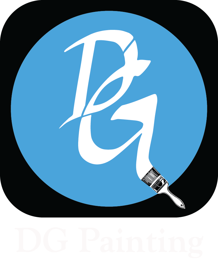DG Painting logo: white “DG” on blue circle over black background, with a paintbrush accent