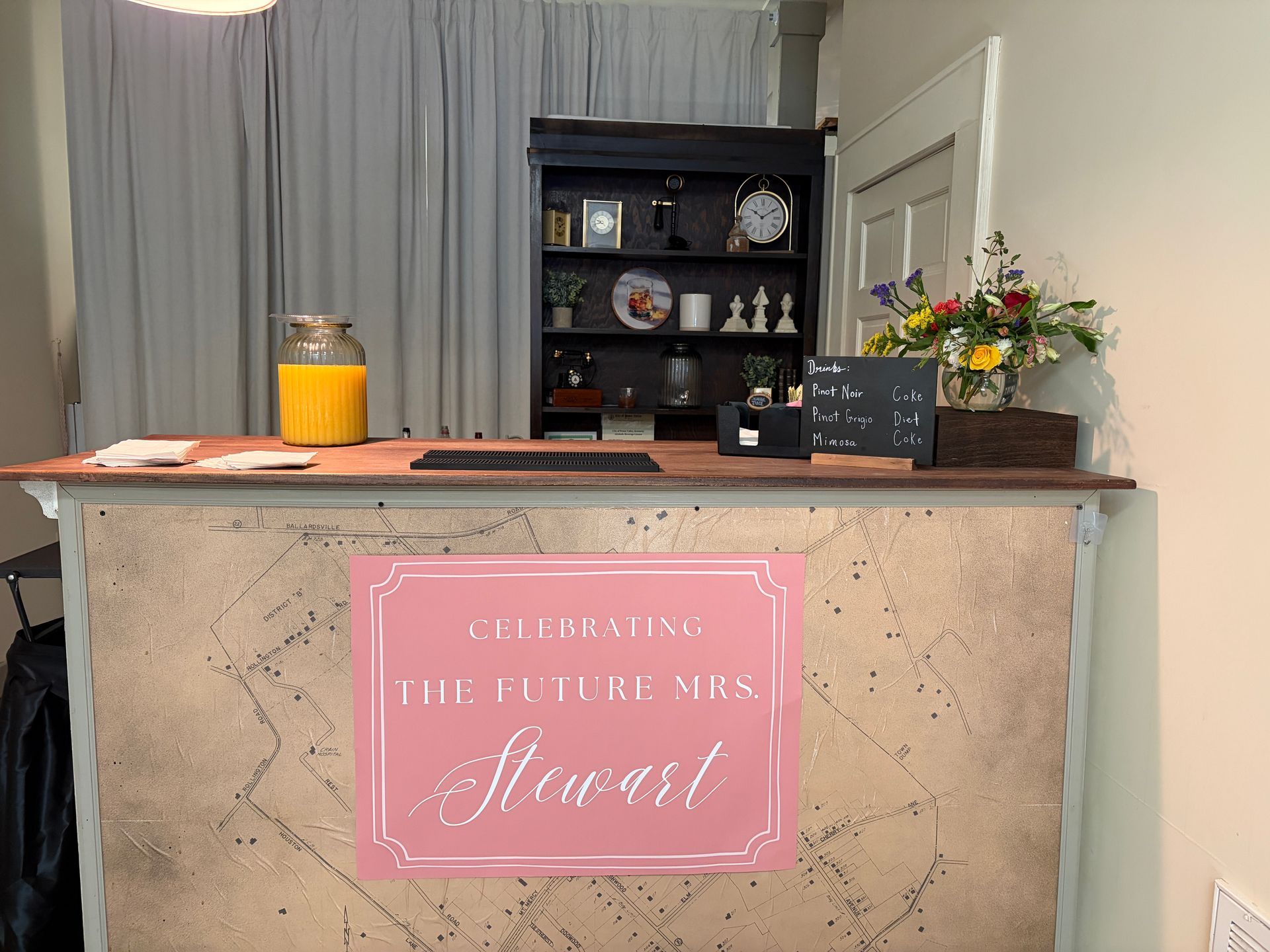 Celebrating the Future Mrs. bar sign set up for a bridal shower