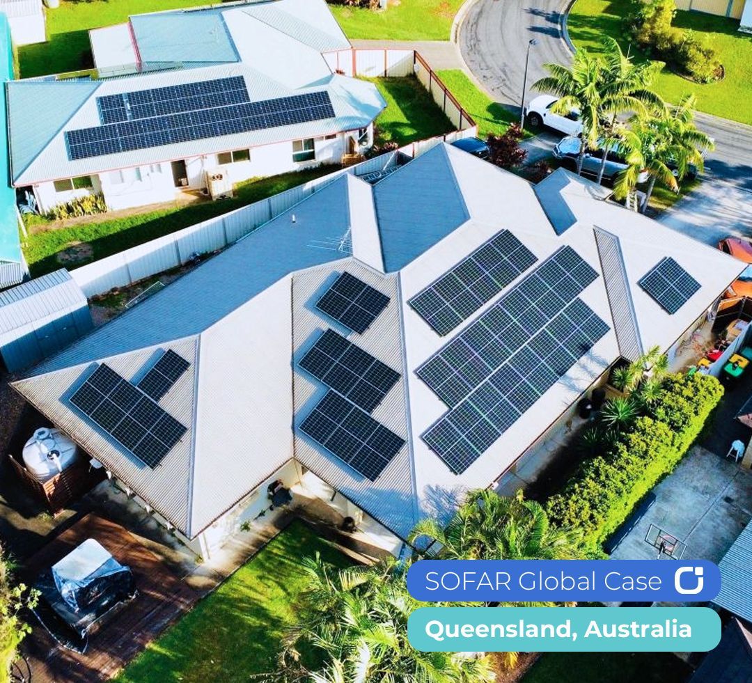 Aerial view of a solar-powered house with rooftop panels in Queensland, Australia. — Macleay Energy Solutions In Kempsey, NSW