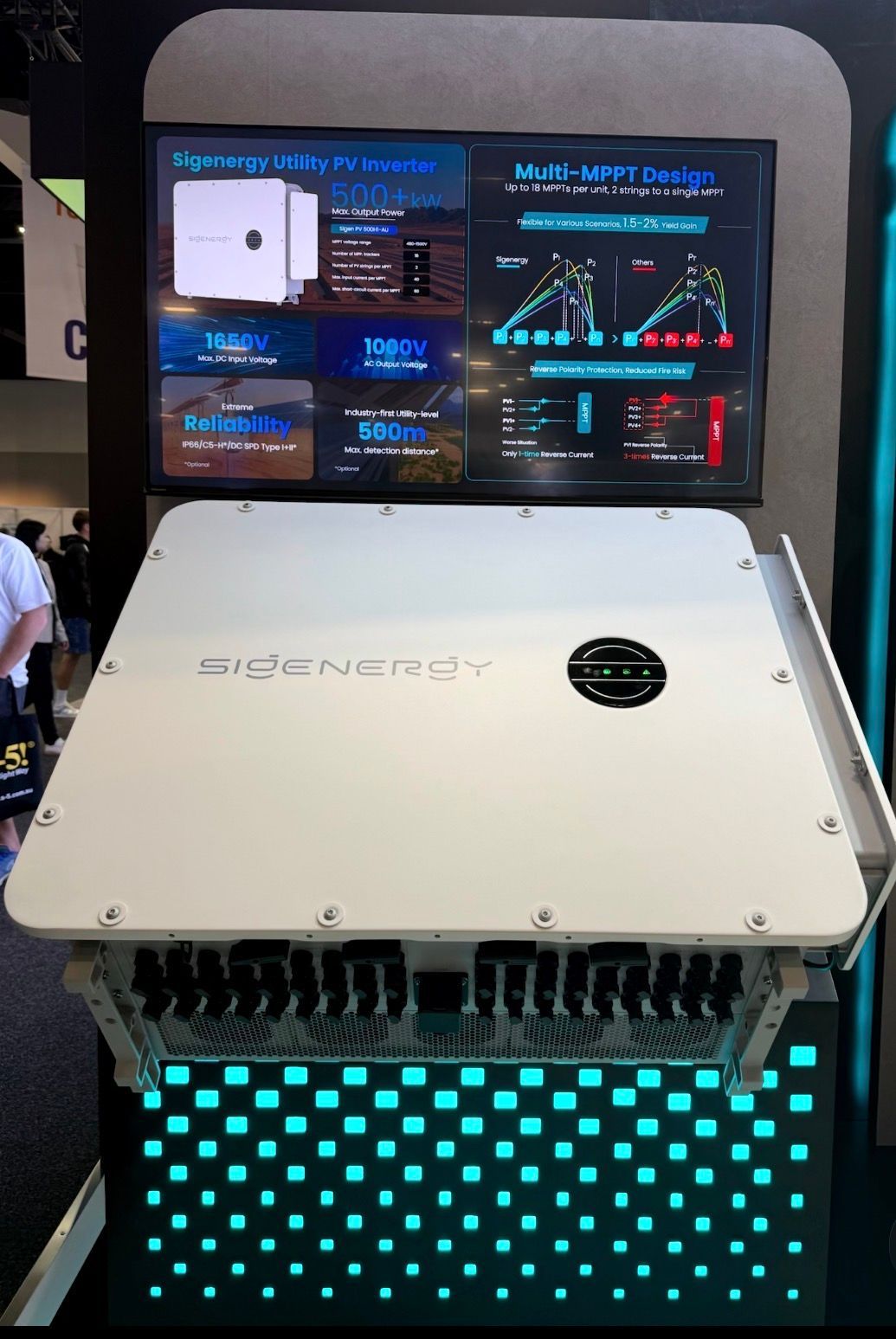 Futuristic white computer server display with blue-lit front panel and screens showing system stats — Macleay Energy Solutions In Crescent Head, NSW