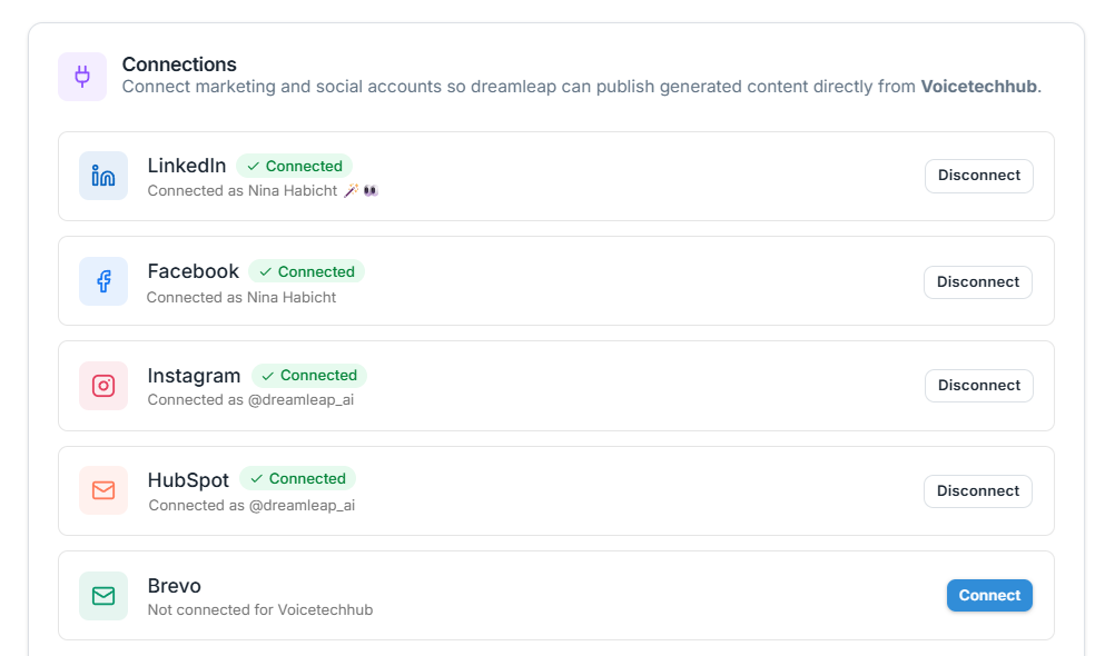 dreamleap Content Agent interface for creating and distributing content across enterprise channels