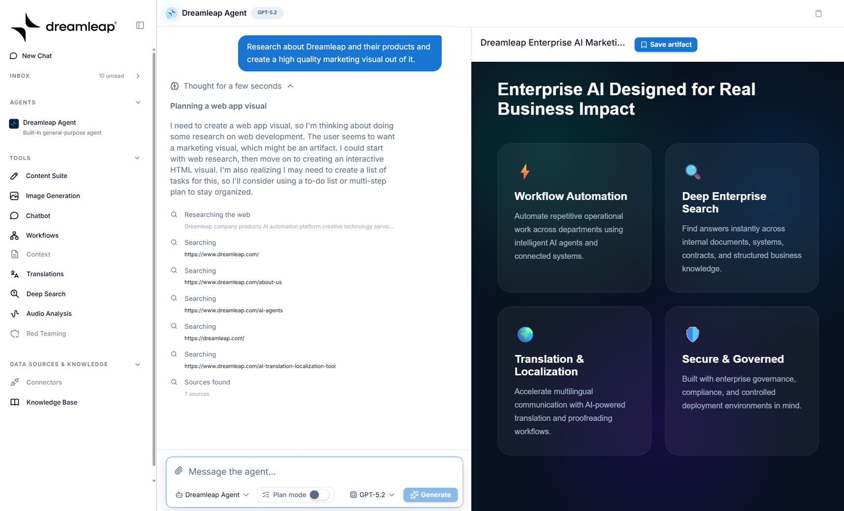 Dreamleap agent interface preview