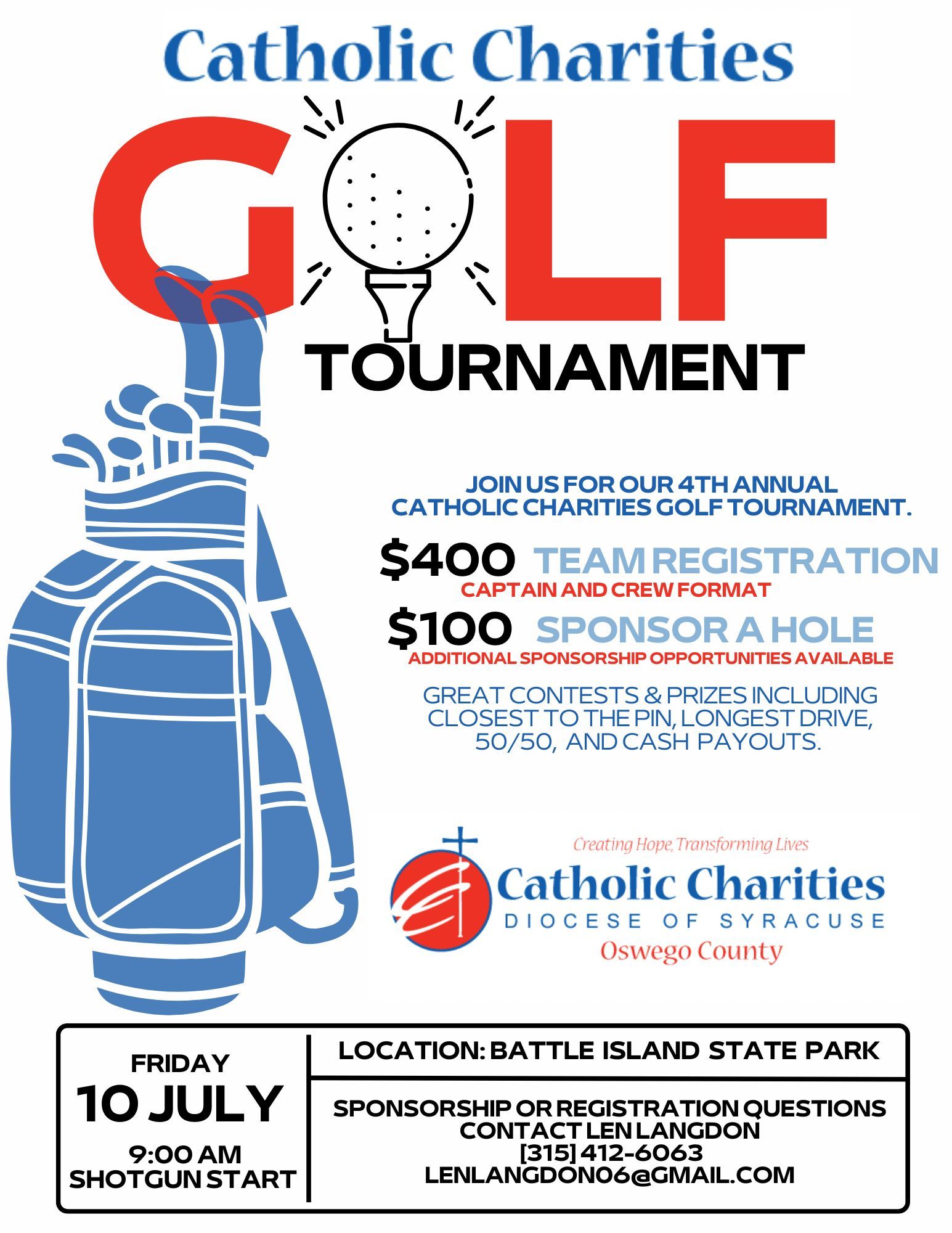 A poster for the catholic charities golf tournament
