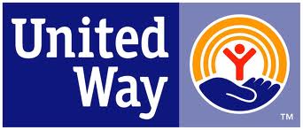 A united way logo with a hand holding a child in a circle.