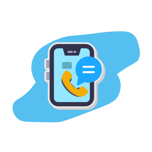 Smartphone with yellow phone icon and blue chat bubble.
