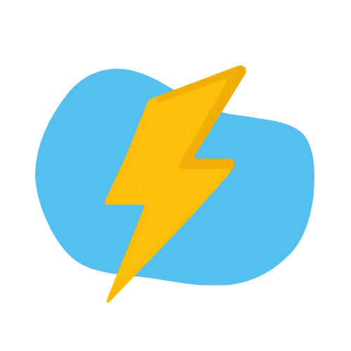 Yellow lightning bolt on a blue cloud-shaped background.