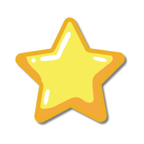 Yellow star with orange outline and shadow.