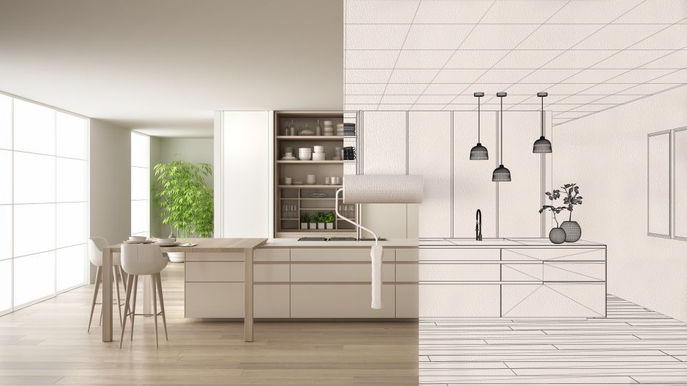 A Drawing Of A Kitchen Before And After Being Remodeled — Aaron Lee Painting Pty Ltd In Annandale, QLD