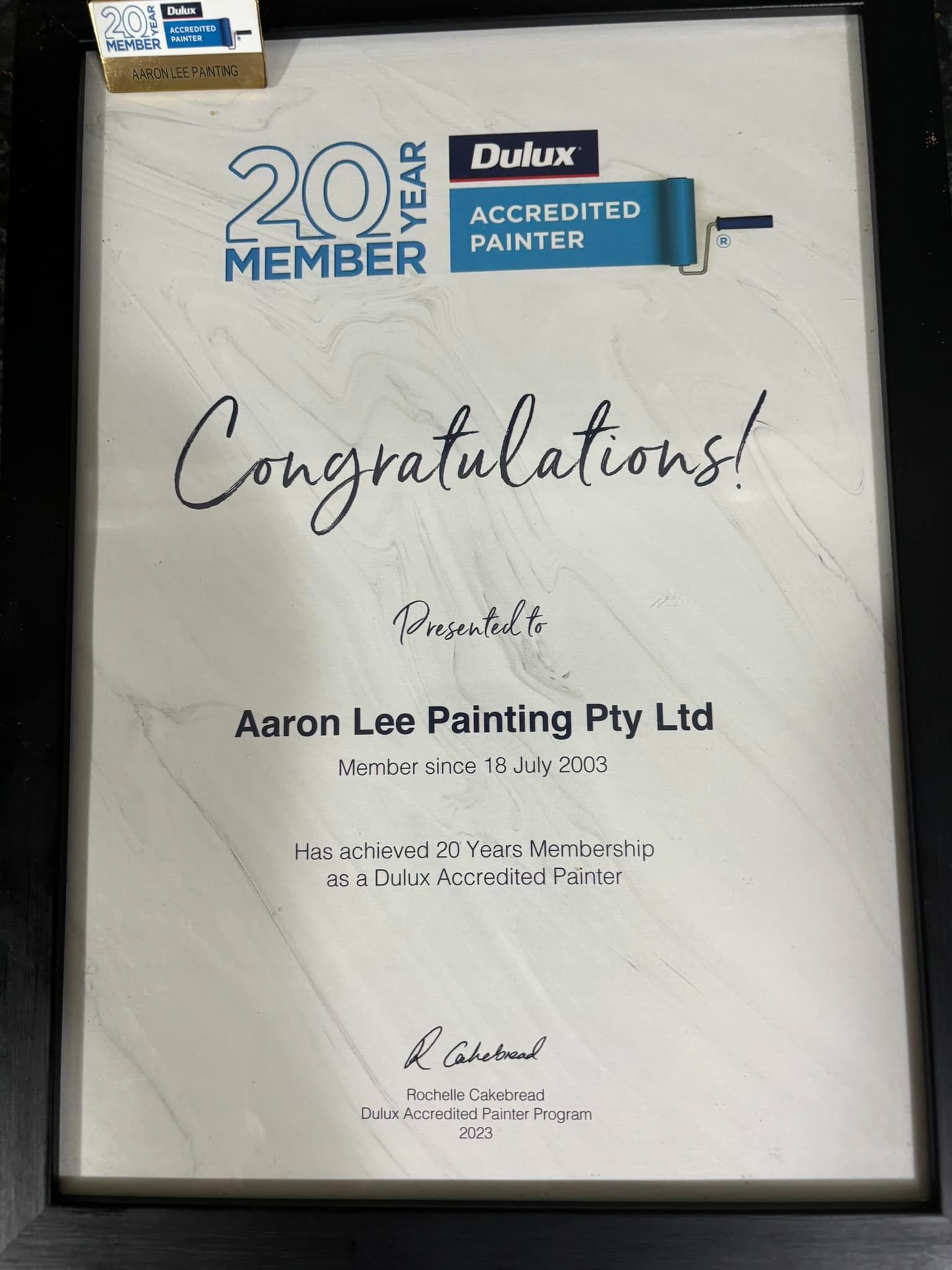 A Congratulations Certificate For Aaron Lee Painting Pty Ltd — Aaron Lee Painting Pty Ltd In Jensen, QLD
