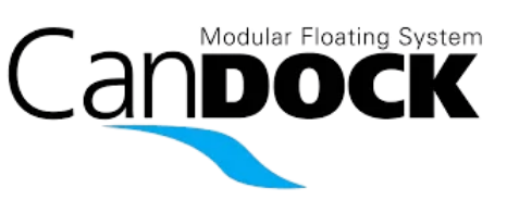 CanDock Modular Floating System logo with black text and a blue wave underline