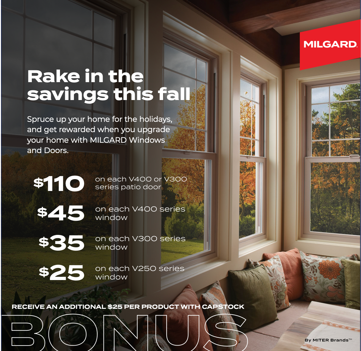 Milgard fall window savings - Glass Daddy Redmond OR dealer, V400 V300 V250 windows and patio doors