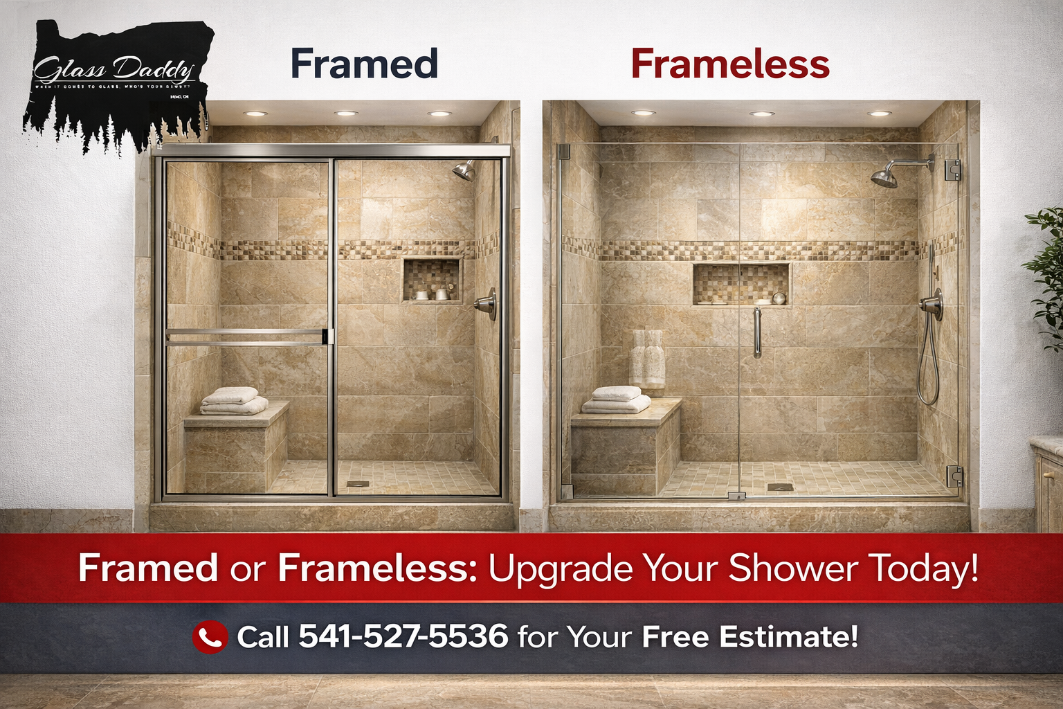 Custom frameless shower door installation in Bend Oregon