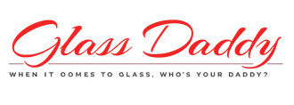Glass Daddy logo in white script on black splatter background, with “Where it goes to glass, not you and I” and Redmond, OR