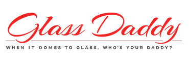 Glass Daddy logo in white script on black splatter background, with “Where it goes to glass, not you and I” and Redmond, OR