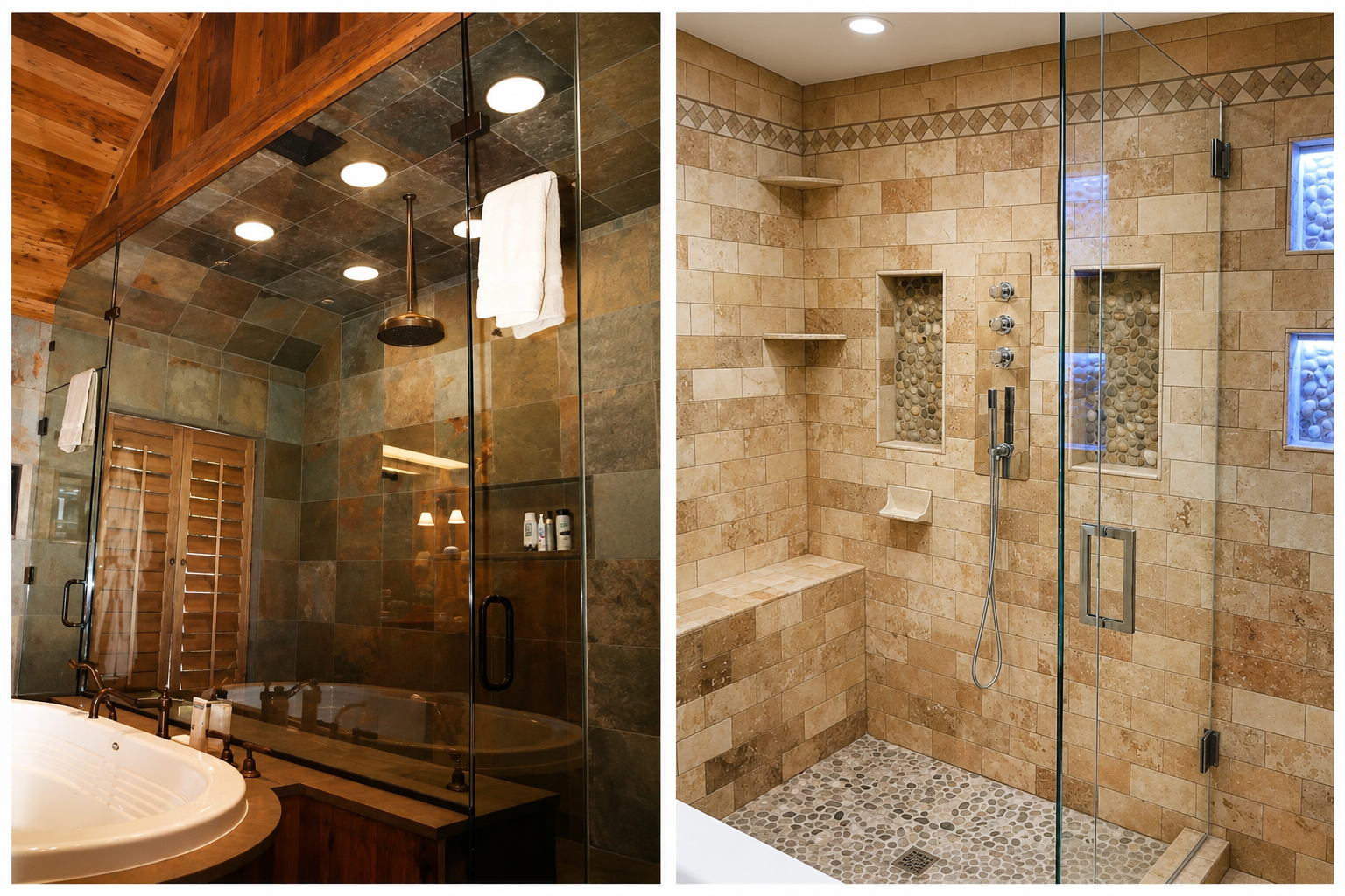 Two incredible glass Steam Showers expertly installed by Glass Daddy Redmond in Madras, Oregon.