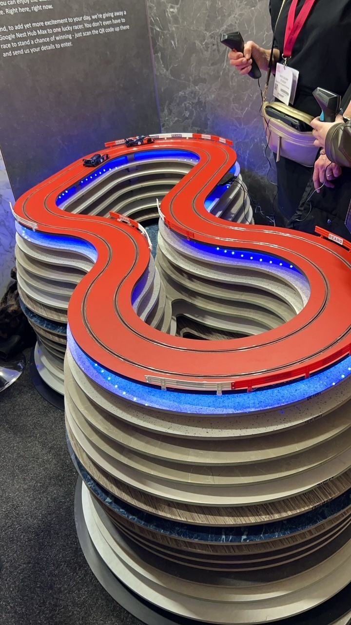 We built a Scalextric track from laminate and wire