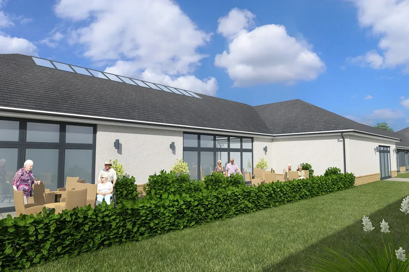 An artist 's impression of a house with a lot of windows