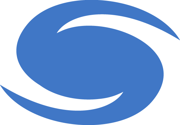 Logotipo abstracto azul con forma de espiral sobre fondo blanco