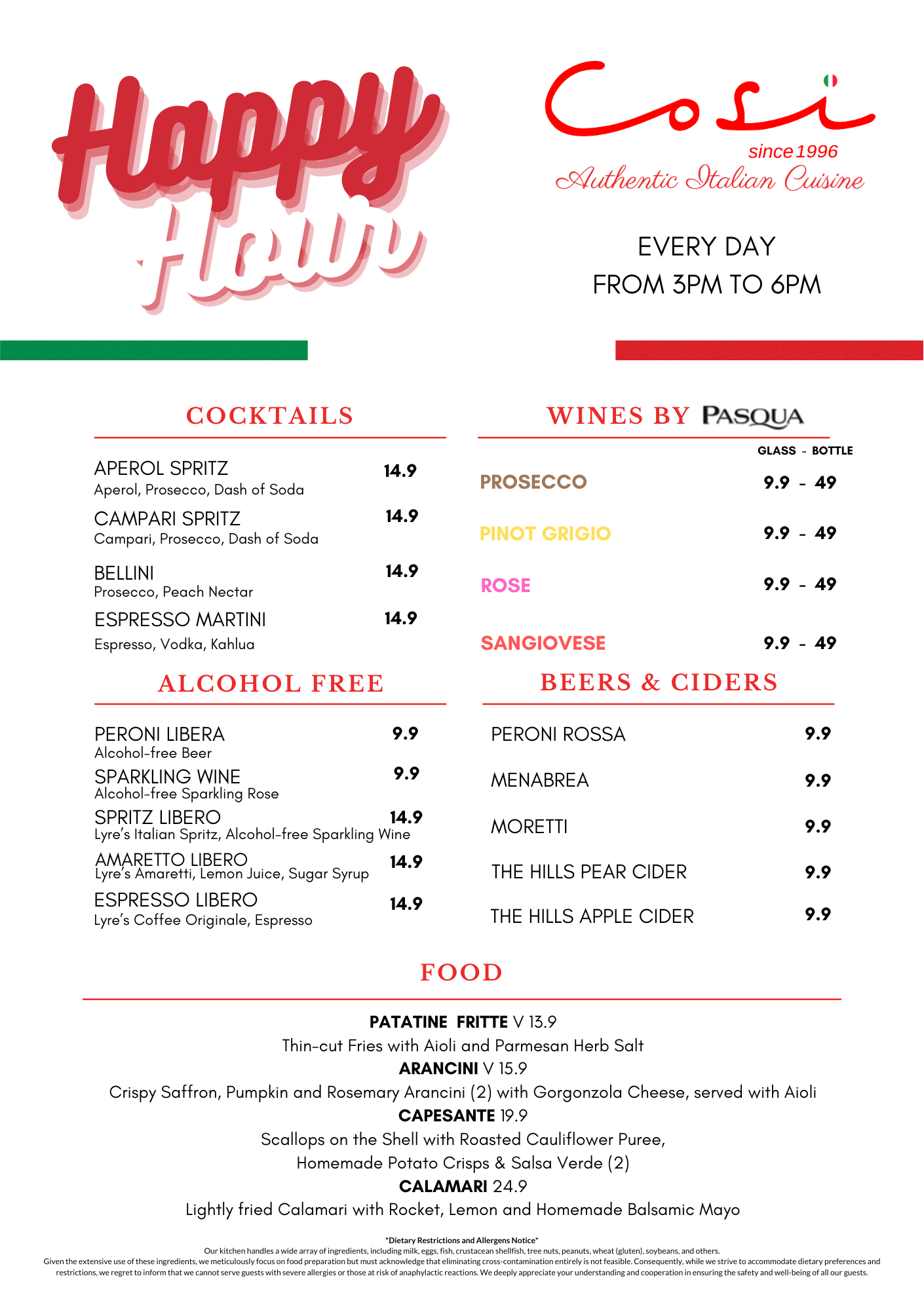 What's On Cosi Bar Ristorante South Yarra