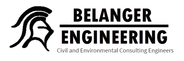 The logo for belanger engineering civil and environmental consulting engineers