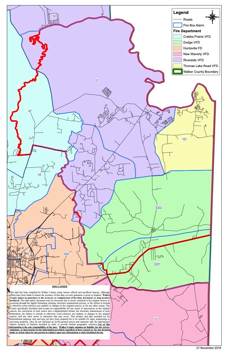 A map of Walker County ESD 1 coverage area.