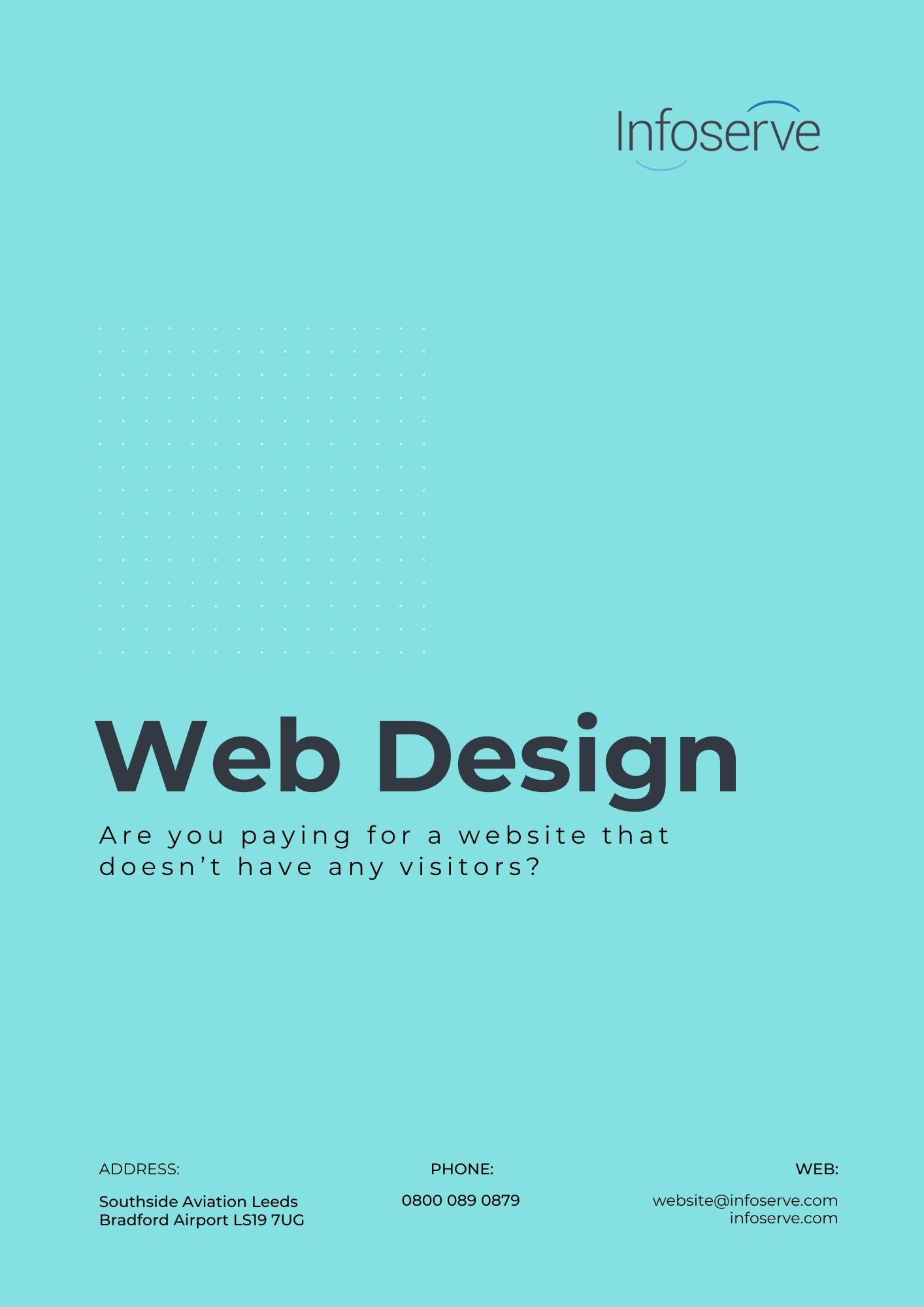 Mint web design promo with dotted grid and large “Web Design” title on a teal background