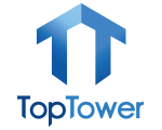 TopTower logo with a blue stylized T-shaped tower icon and the word “TopTower” underneath