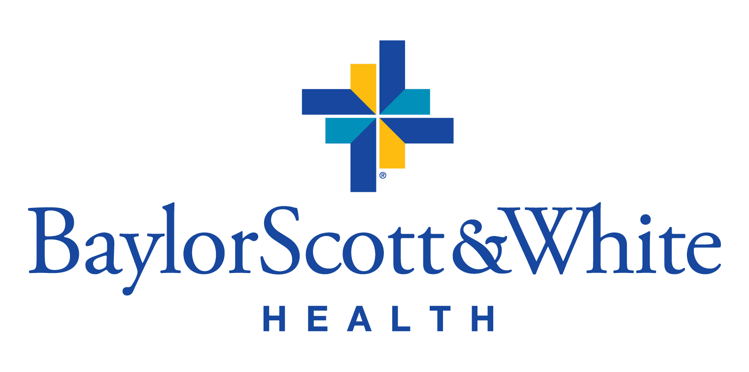 Baylor Scott & White Health logo: blue and yellow cross icon over blue text.