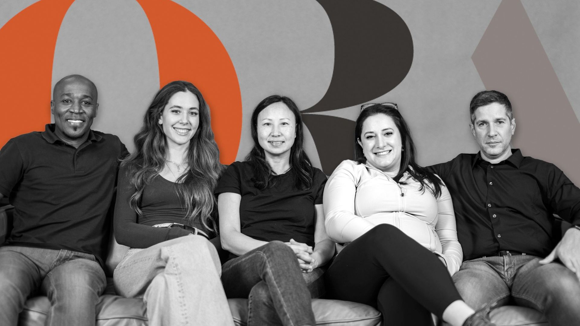 Joe, Juliana, Lily, Kaila, and Mark sitting on a couch