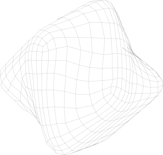 Wireframe mesh of a rounded, four-sided shape with concave sides.