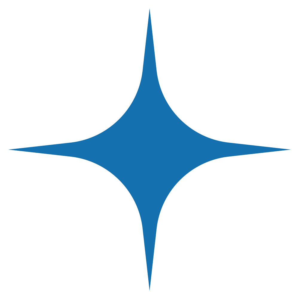 Blue, four-pointed starburst shape on white background.