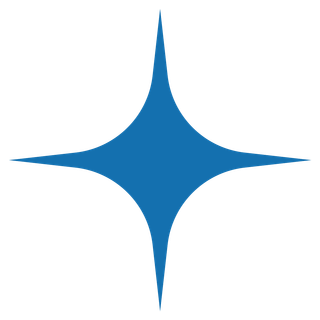 Blue, four-pointed starburst shape on white background.