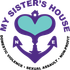 My Sister's House logo: purple anchor with facing silhouettes, teal heart, and house outline. Text: Domestic Violence, Sexual Assault.