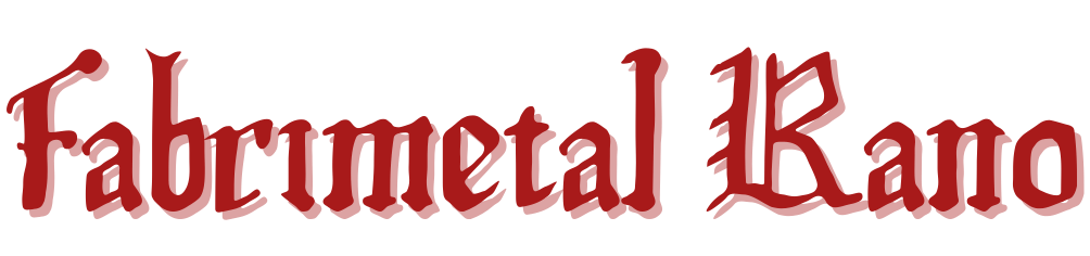 Logotipo de Fabrimetal Kano en fuente gótica color burdeos.