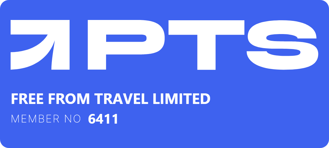 APTS logo with Free From Travel Limited. Member No. 6411. White text on a blue background.
