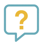 Teal speech bubble with a yellow question mark inside