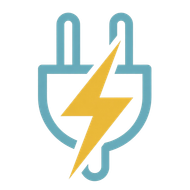 Blue electrical plug icon with a yellow lightning bolt, symbolizing power or energy.