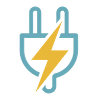 Blue electrical plug icon with a yellow lightning bolt, symbolizing power or energy.