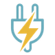 Blue electrical plug icon with a yellow lightning bolt, symbolizing power or energy.