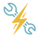 Blue crossed wrenches with a yellow lightning bolt, symbolizing electrical repair or maintenance