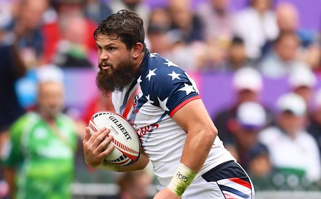 Big American man playing rugby