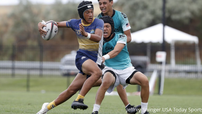Youth rugby player makes a move